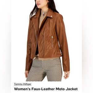 NWT Tommy Hilfiger Women’s Faux-Leather Moto Jacket (Size L) -soft,nice material